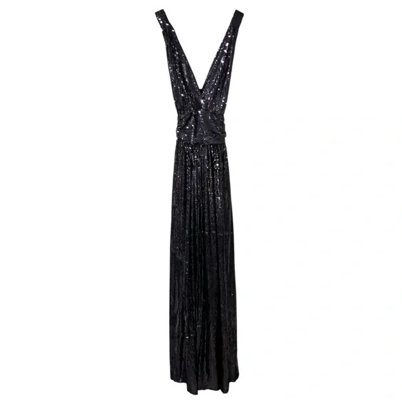 She + Sky Night Silver Sequin Low Cut V-neck Maxi Dress  Homecoming NYE Cruise S - Picture 12 of 13